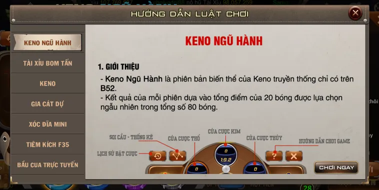 Keno Ngũ Hành tại B52 Club Trải Nghiệm Cá Cược Theo Mệnh Giá