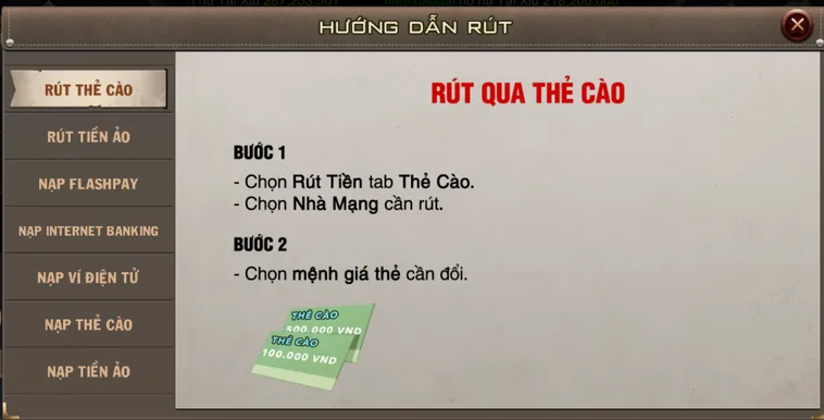Hướng dẫn rút tiền qua thẻ cào tại B52 Club.